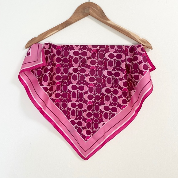 Coach Accessories - COACH Pink Silk Square Scarf